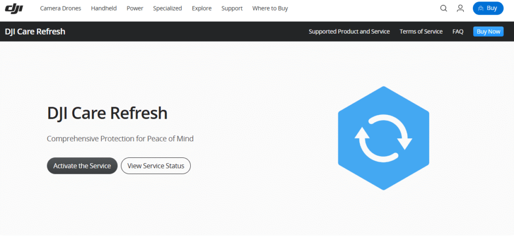 Activare DJI Care Refresh – pagina oficială DJI 